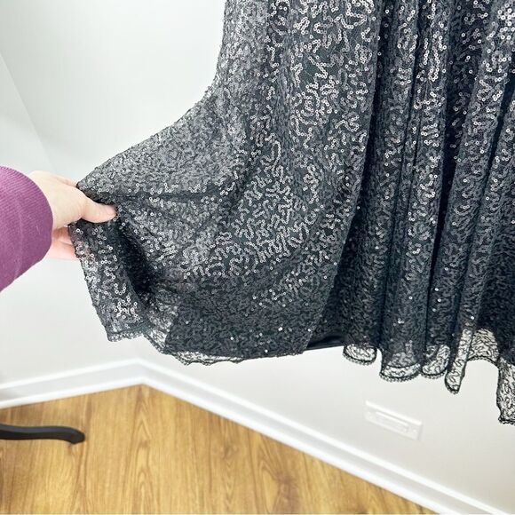 Carmen Marc Valvo Black Sequin Silk Cocktail Party‎ Dress Black Satin Bow Sz 6 - Picture 13 of 16